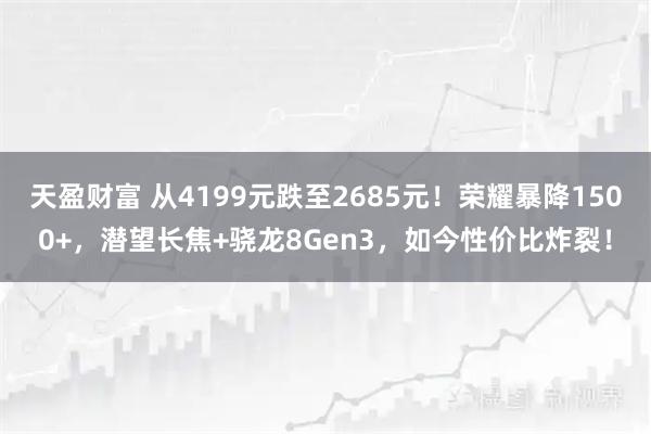 天盈财富 从4199元跌至2685元！荣耀暴降1500+，潜望长焦+骁龙8Gen3，如今性价比炸裂！